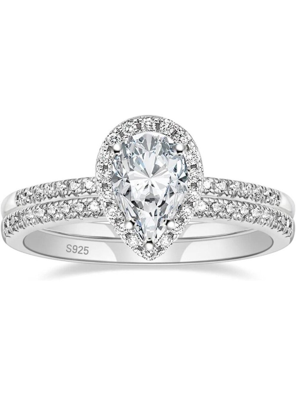 Elegant Teardrop Engagement & Wedding Ring Set for Women, Sizes 3-11, Sparkling